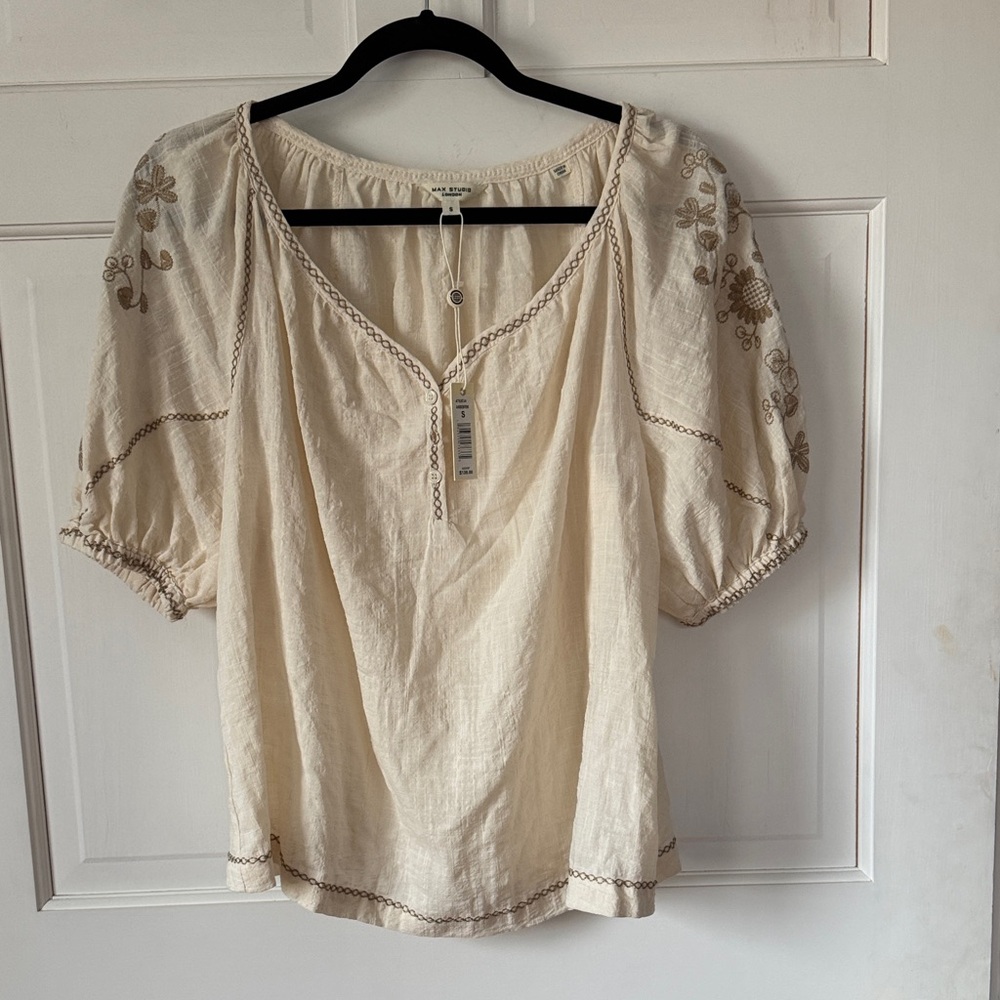 Max Studio Cream Embroidered Blouse